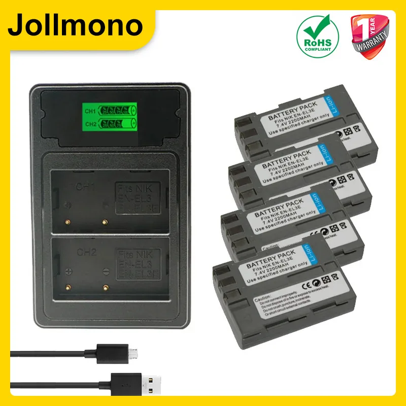 

4Pcs EN-EL3e EL3a ENEL3e Digital Camera Battery for Nikon D300S D300 D100 D200 D700 D70S D80 D90 D50 L50