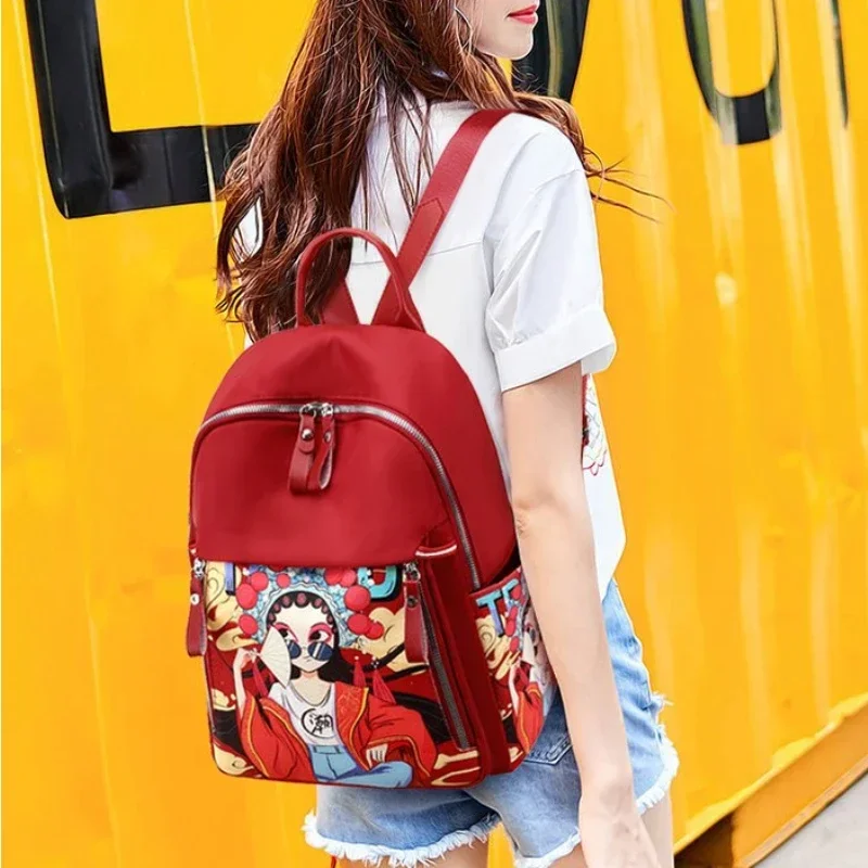 2024 Hot Sale Personalized Literature and Art Splicing School Bag Oxford Fabric Waterproof Bag China-Chic Facebook Shoulder Bag