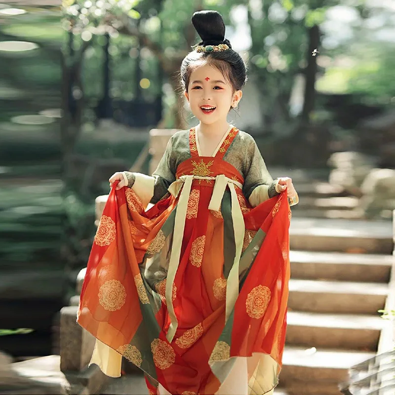 Ancient Chinese Style Ru Skirt Chinese Tang Dynasty Cosplay Costume Girls Children Dunhua Dance Dress Princess Hanfu With Shawl