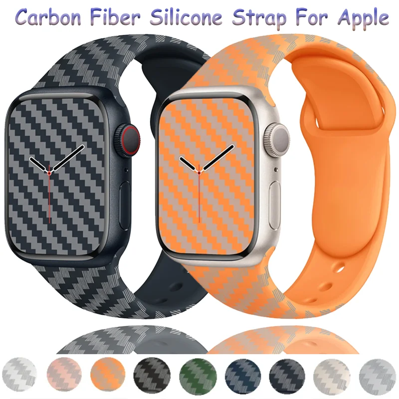 Kohlefaser-Silikonarmband für Apple Watch Ultra 3 49 mm 46 mm 45/44/41/42/40 mm, bequemes Armband iWatch 11 10 9 8 7 6 5 4 SE