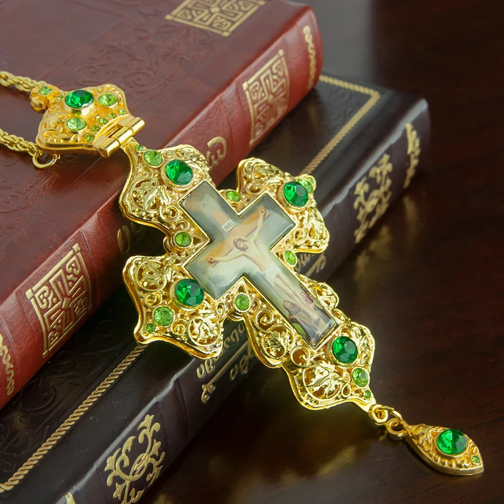 HTISOK Eastern Orthodox Cross Necklace Church Bishop\'s Pectoral Cross Pendant for Priest Ordination Orthodox Cross Pendant