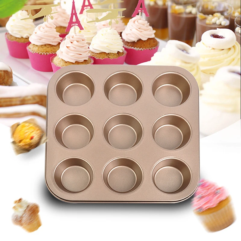 9-Cavity Non-stick Carbon Steel Cupcake Moulds Baking Moulds Home Baking Pans 9-Hole Cake Molds Pans Baking Supplies Cookie Mold