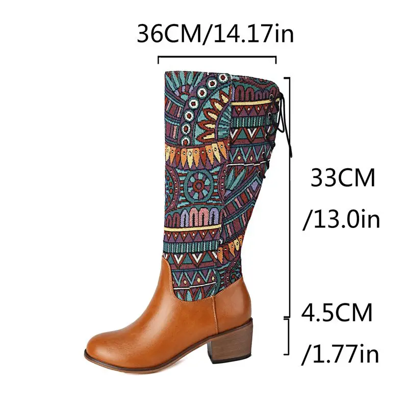 ASILETO 2024 New Design Women Knee Boots Round Toe Block Heels 4.5cm Zipper Mixed Color Print Big Size 45 46 Fashion Booties