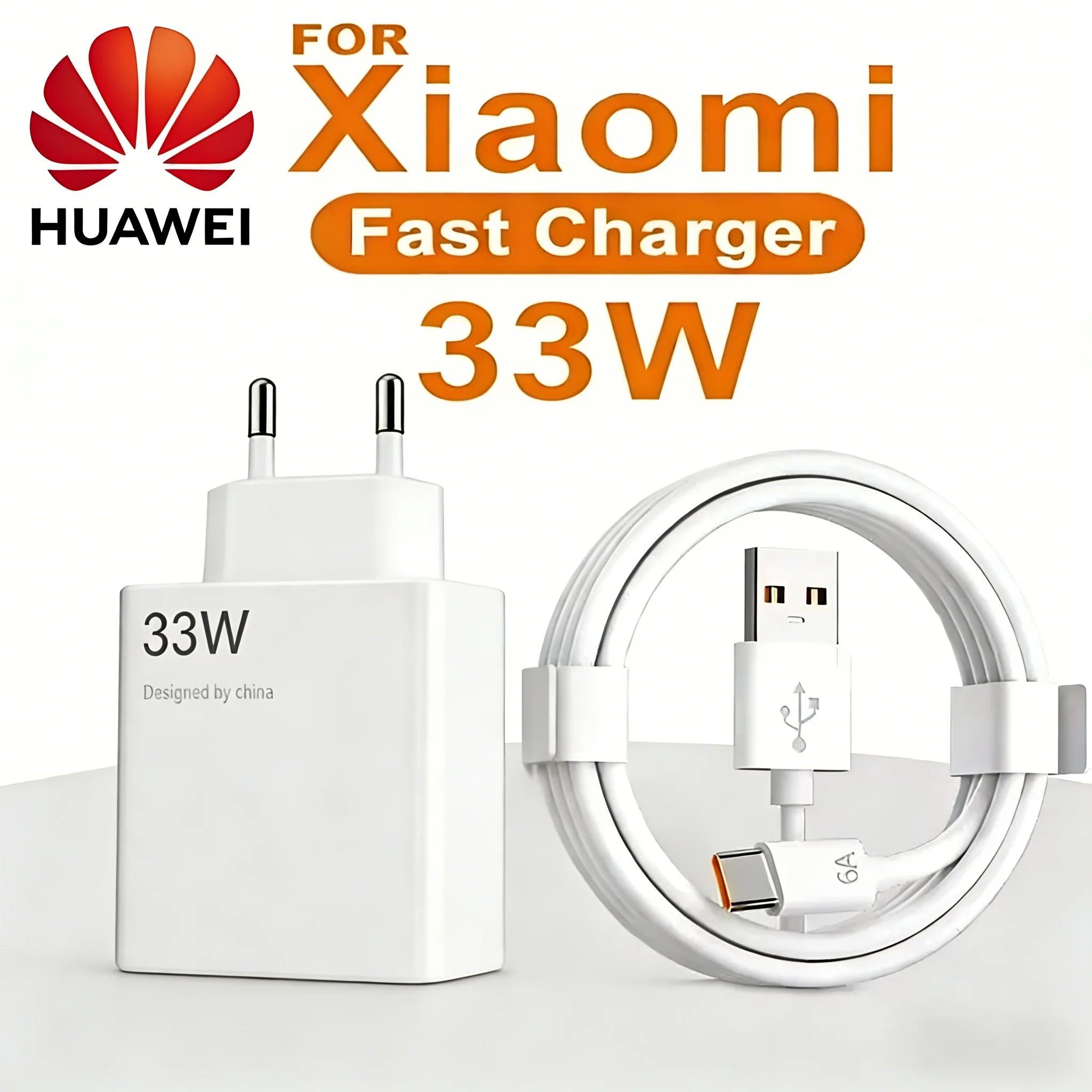 FORXiaomi 33W Fast Charging Kit EU Plug Wall Charger Type C Cable High Speed Safe Charging for Mi Redmi POCO Smartphones Tablets