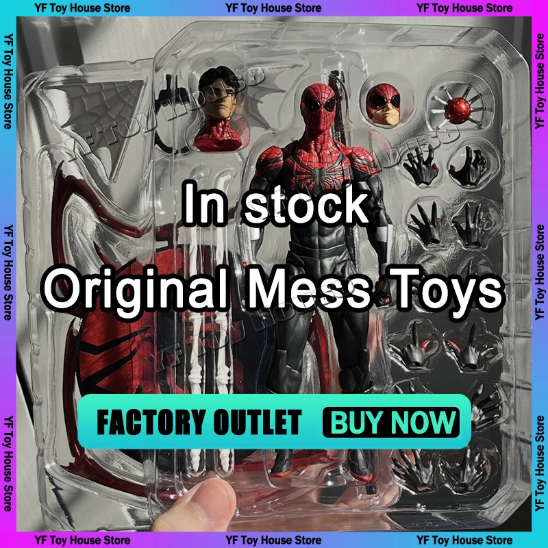 

In Stock Mess Toys Spider Figure Black Suit Neighbor Symbiote Scarlet Spider Kaine Parker Black Red Spider Action Figure Toys