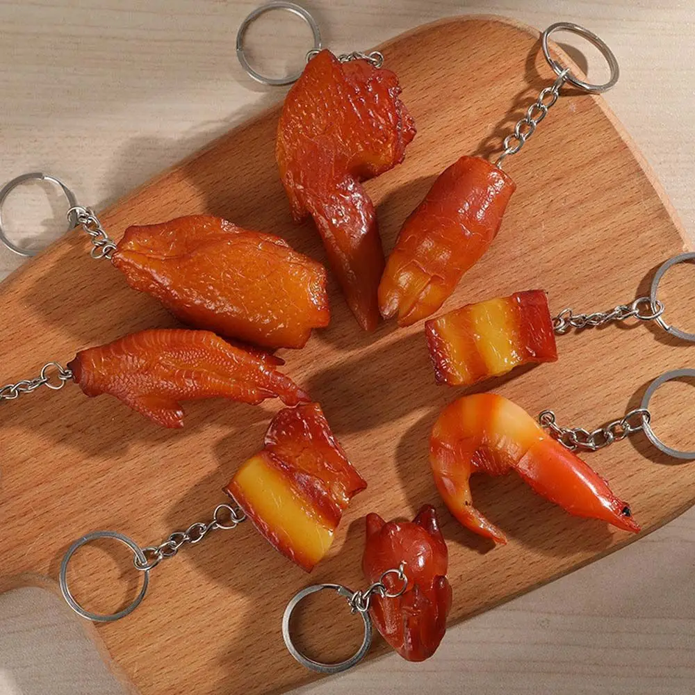 Funny Creative PVC Trotters Pork Belly Drumstick Simulation Food Keychains Fashion Jewelry Fast Food Key Ring Bag Pendant