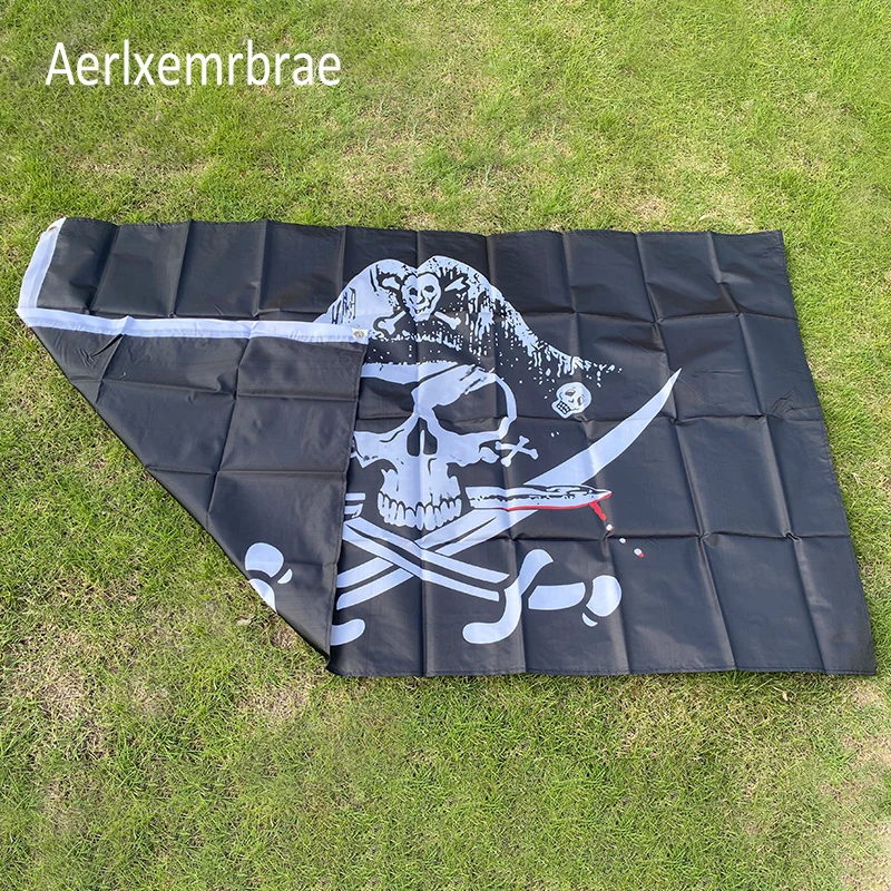 Aerlxemrbrae New Huge 3x5FT Skull and Cross Crossbones Sabres Swords Jolly Roger Pirate Flags With Grommets Decoration