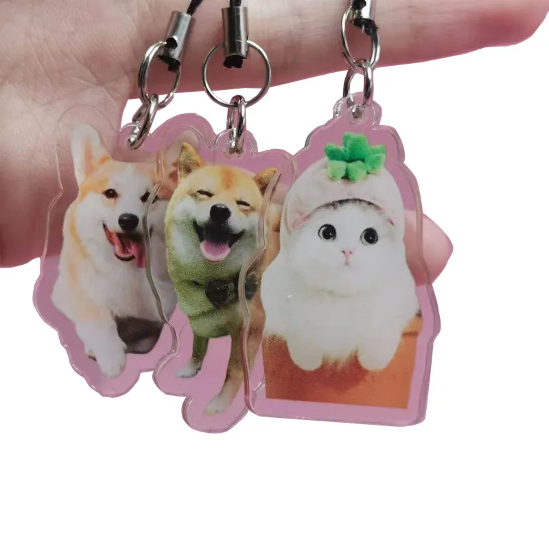 Wholesale Custom 10PCS Acrylic KeyChain Cute Cartoon Anime Pet Mobile Phones Ornament Pendant Fashion Women Phone Jewelry Gifts