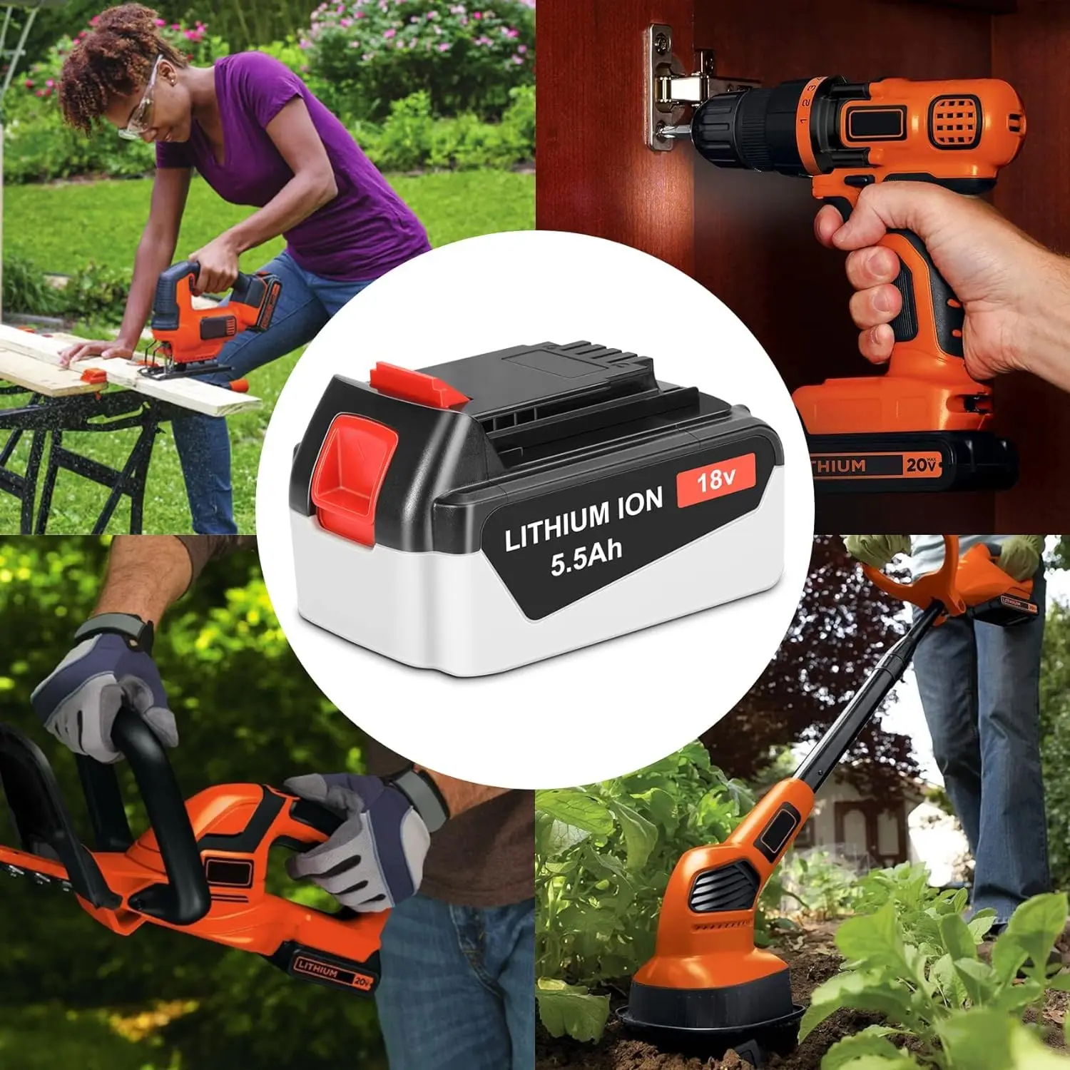 REACELL für Black and Decker Akku 18 V 5,5 Ah Ersatzakku Li-Ion BL1518 BL2018 GTC800 LB20 LBX20 LST220 18 Volt Akku