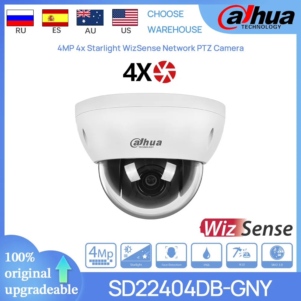 Dahua Original SD22404DB-GNY 4 MP 4x Optical Zoom Starlight WizSense PoE Network PTZ Camera Face Detection IP66 IK10 SMD 3.0 IVS