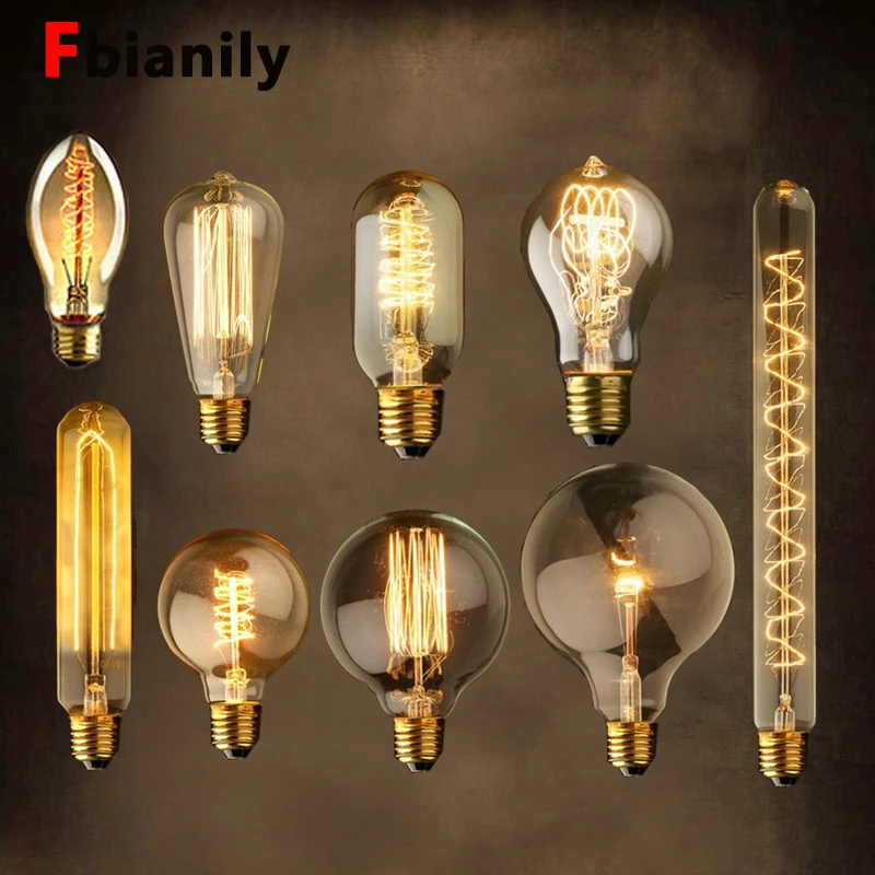 Edison Bulb E27 220V 40W ST64 G80 G95 T10 T45 A19 Retro Ampoule Vintage Incandescent Bulb edison Lamp Filament Light Bulb Decor