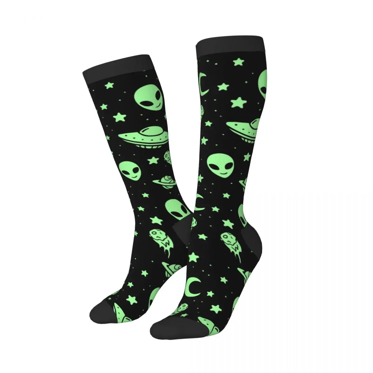 1 Pack Green Alien UFO Moon Over-knee Long Socks Middle High School Socks