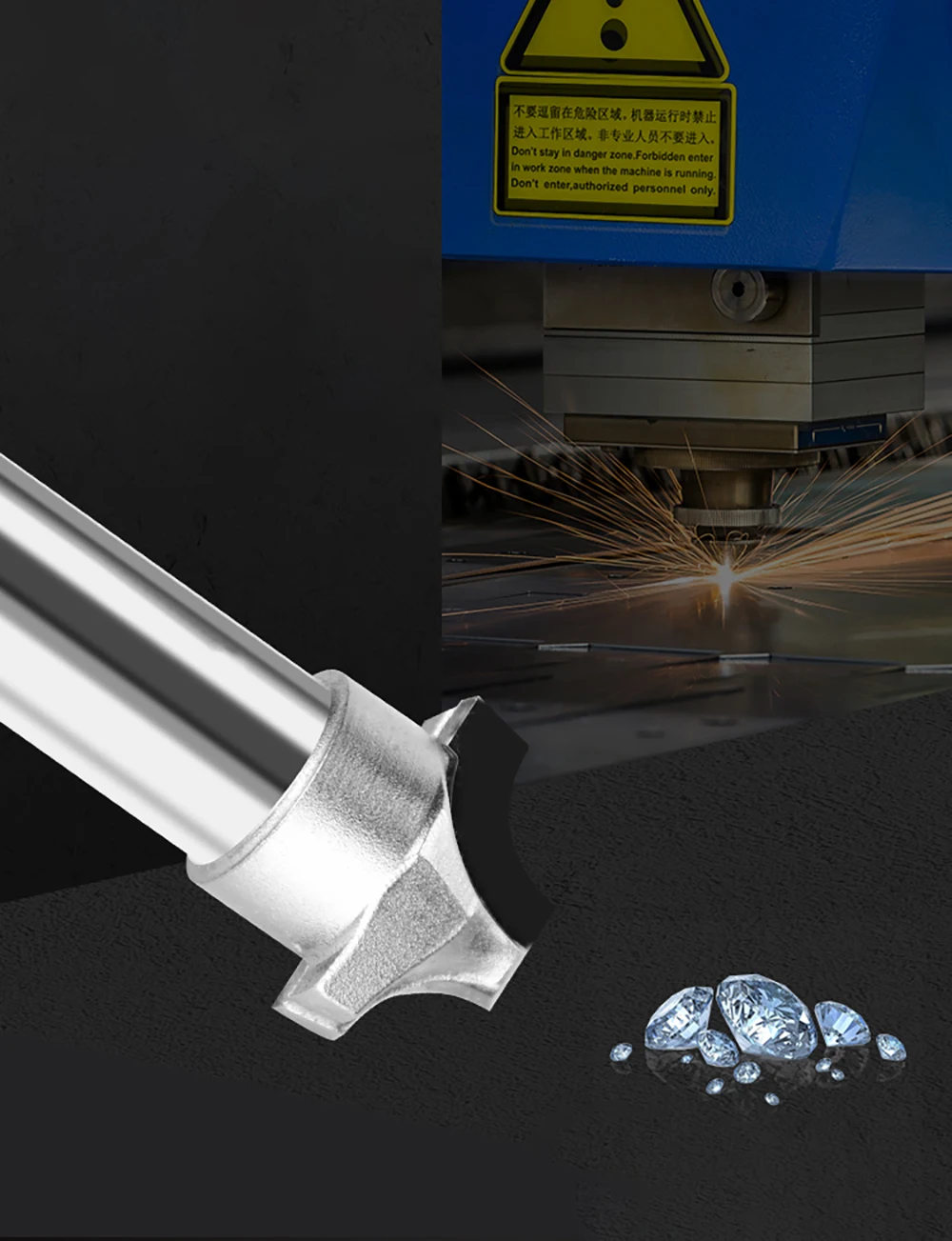 Vsharp PCD Schneiden Runde Über Bit Diamant Cutter Stoßen Schrank Tür Geschnitzte Gravur Fräsen Cutter Longlife für MDF Sperrholz – Detail 7