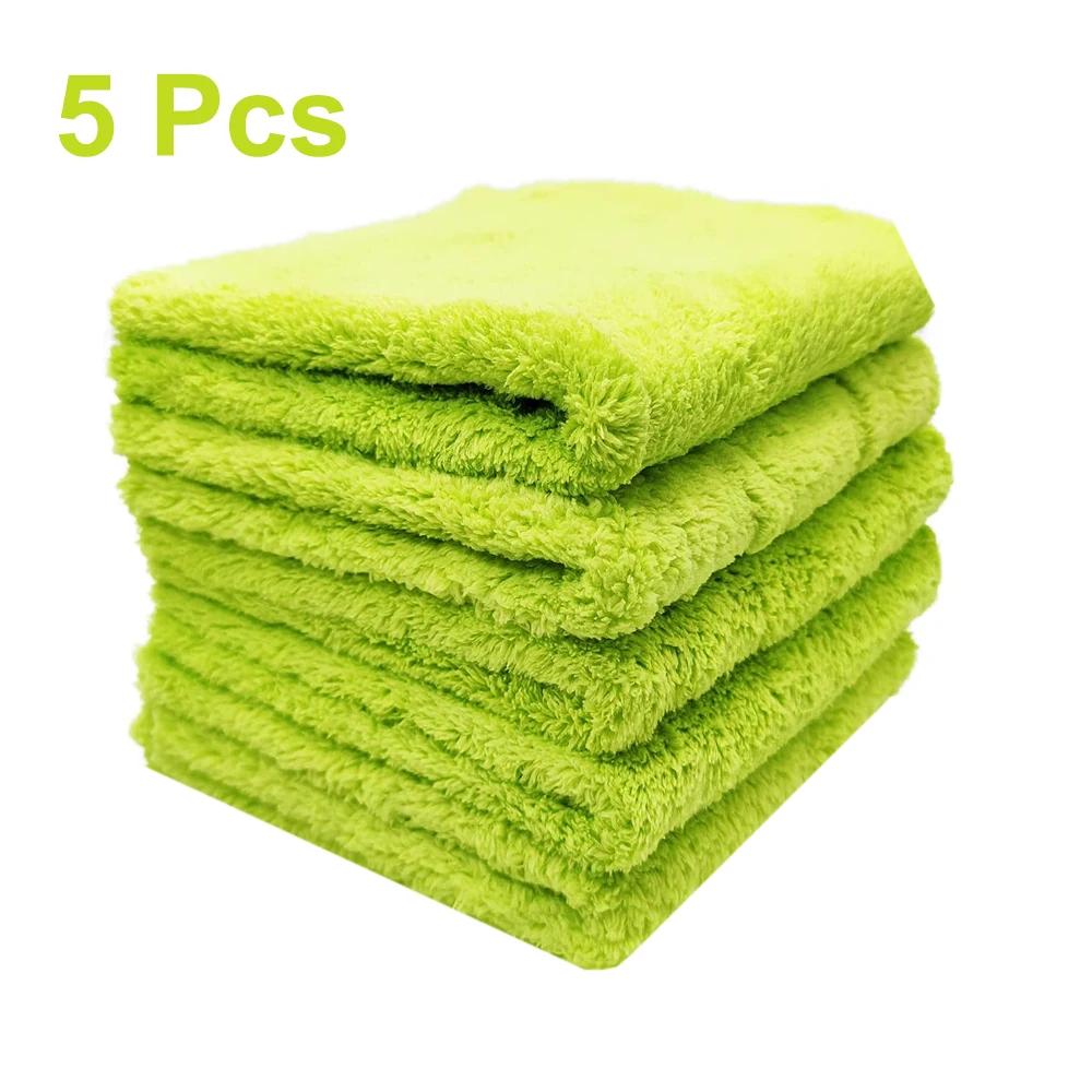 5 pcs of Borderless Microfiber Automotive Towel Details Dry Cleaning Polishing Towel Plush Absorbent Microfiber Cloth 500 GSM