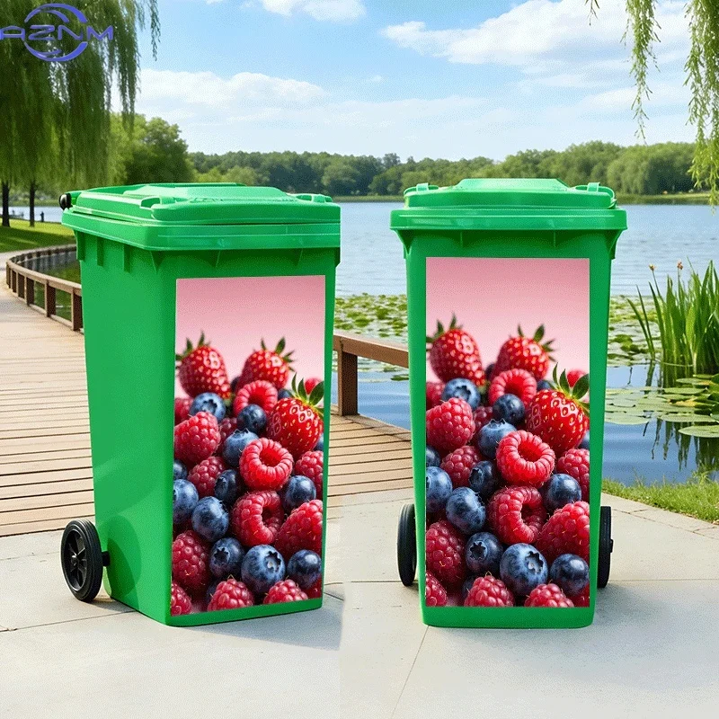 2D Flat Printing 1pc Trash Can Sticker, Berry Fruit Feast Theme Design, Self-Adhesive Wall Decal Wallpaper, Kitchen Trash Can