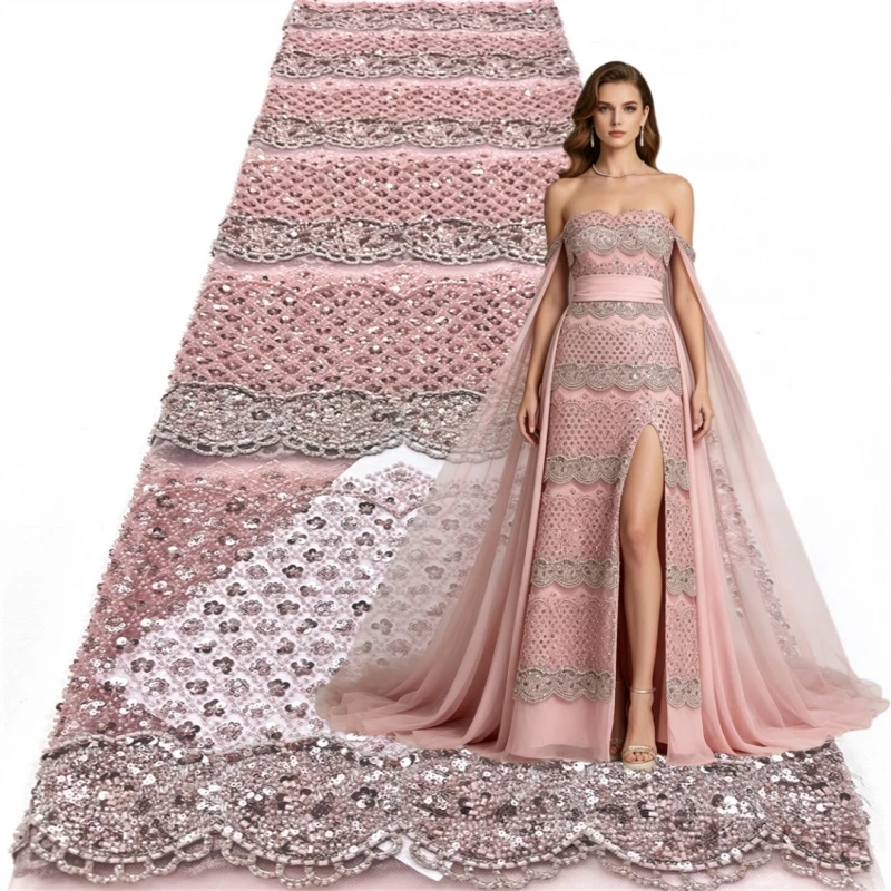 New Style African Nigerian 3D Embroidery Tulle Sequins Lace Fabric 2026 High Quality French Beaded Mesh Lace Fabric Prom Dress