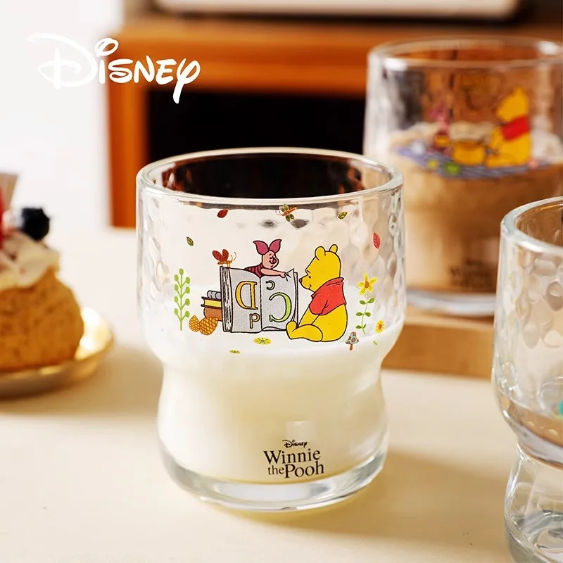 Disney Cartoon Cute Winnie the Pooh Glass Household Milk Beer Juice Cold Drink Mug Transparent Winnie the Pooh Handy Glasses