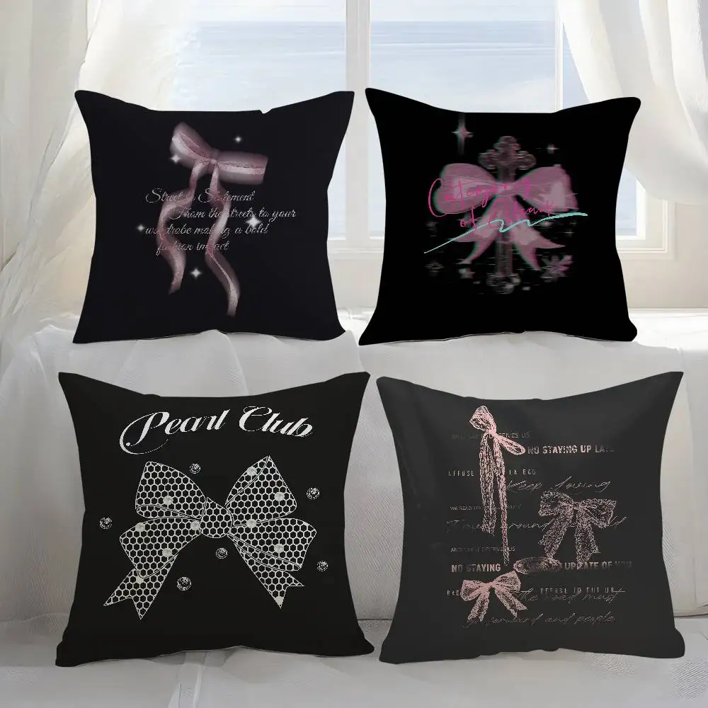 Korean Trendy Bow Pillow Case Sofa Short Plush Double-sided HD Printing Room Home Office Gift Cushion Cover