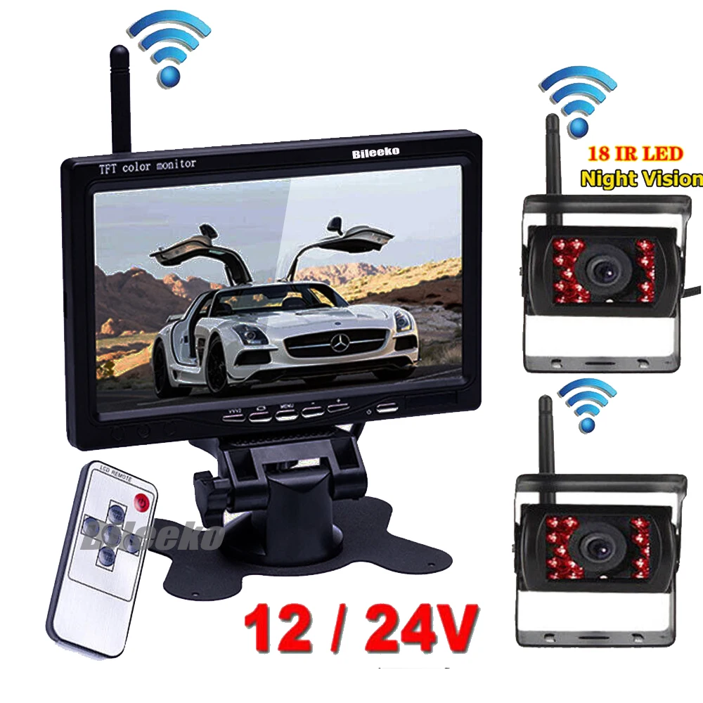 

2x Wireless Car Backup Camera 7" Reverse Monitor Kit for Truck Caravan Bus RVs