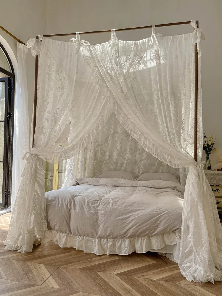 Palace Mosquito Net with  Frame Romantic Lace Shading Bed Curtain Canopy Nets Three-door Bedcover Home Decoration