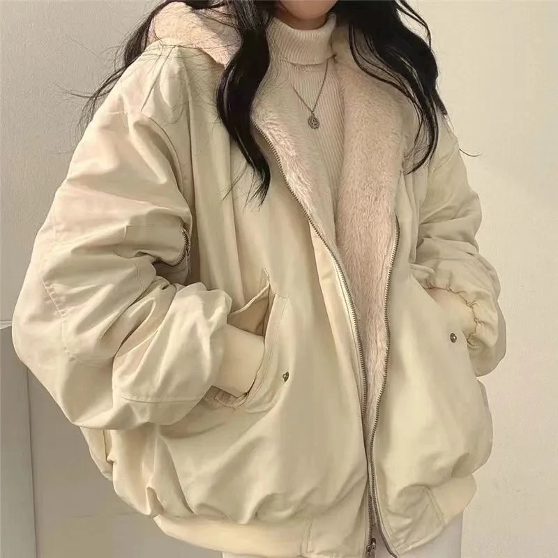 Women Winter Double-Sided Cotton Padded Jacket 2025 New Women Parka Coat Korean Loose Lamb Wool Cotton Coat Women Hooded Outwear