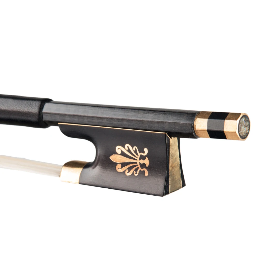 4/4 Size Violin Fiddle Bow Grid Carbon Fiber Round Stick Ebony Frog Horsetail Hair Well Balanced Fast Response