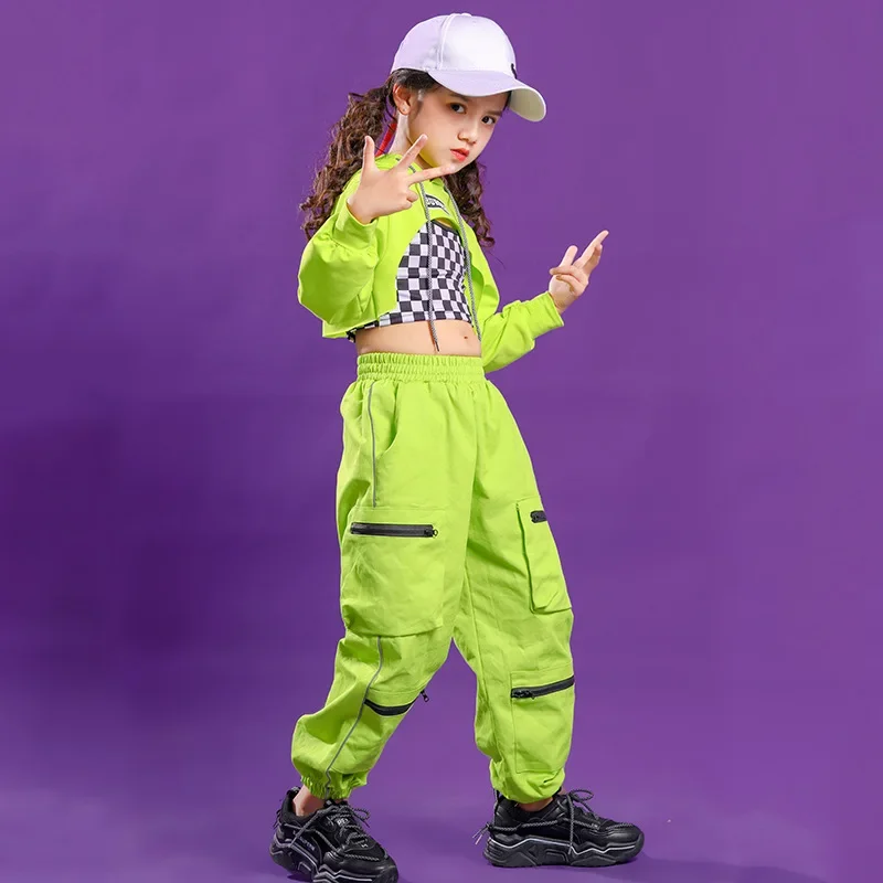 Jazz-Tanzkostüm für Mädchen, Street Dance für Kinder, Hip-Hop-Tanzkostüm, freiliegendes Nabel-Set, Bühnenkostüm