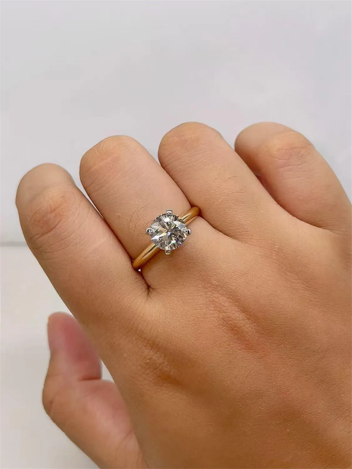 18K Gold Solid Real Gold Lab-Grown Diamond Round 2CT 4-Prong Two-Tone Women's Engagement Ring, Advanced Custom Jewelry, 10K GOLD view 5