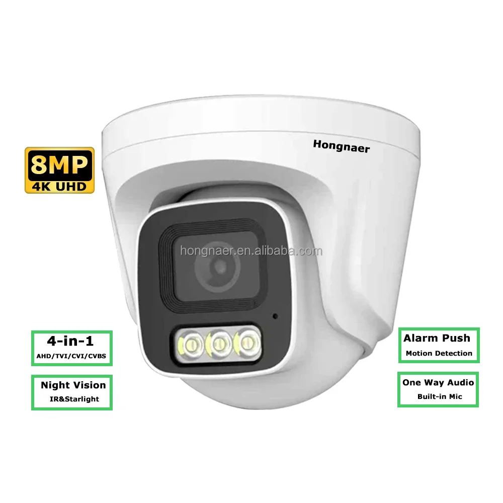 

2026 Hongnaer 8MP Wire 4 in 1 Analog Starlight Dome CCTV DVR IP Camera 4K AHD Coaxial Digital Video Recorder Analog Security Cam