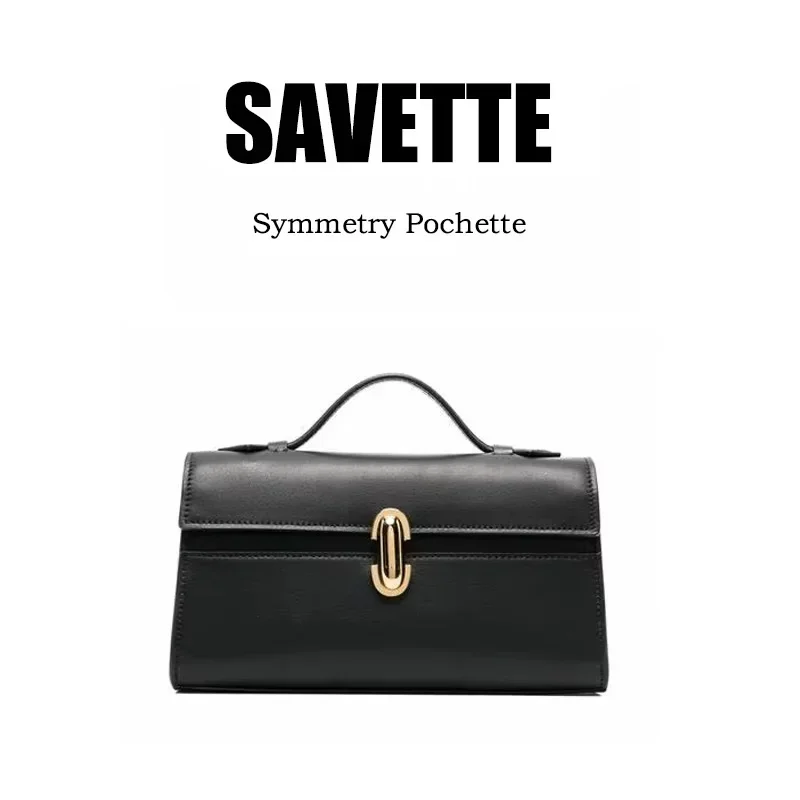 SAVETTE Brand New The Symmetry Pochette Genuine Leather Tote Women's Simple Handbag Small Square Row Bag Rectangular Bags