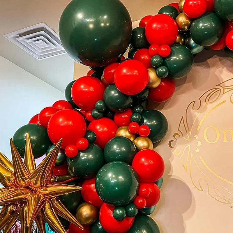 Christmas Balloon Arch Green Gold Red Box Candy Balloons Garland Cone Explosion Star Foil Balloons Christmas Decoration