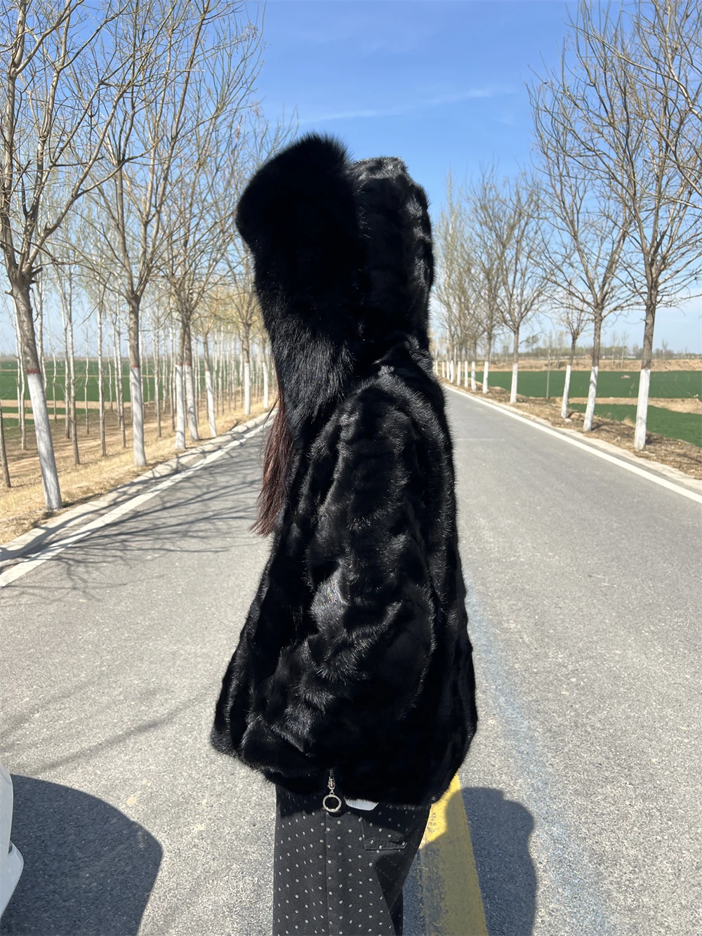 Long Mink Fur Jacket With Hood for Women, Plus Size, Long Sleeves, Natural Hooded mink Coat with Collar, Luxury Female