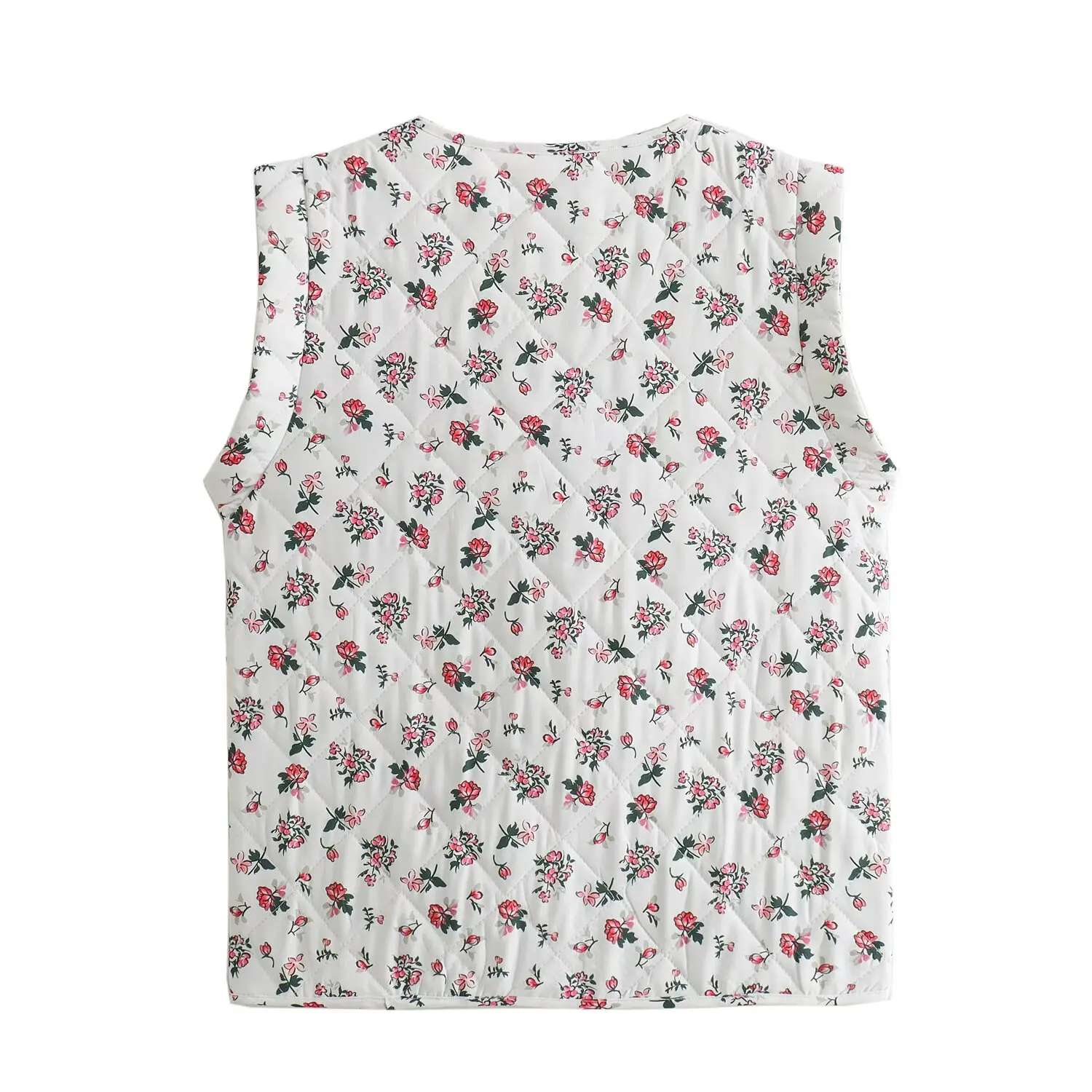 TRAFZA 2024 Women Spring Summer Casual Vests Little Flowers Sleeveless Tops Lace-Up V Neck Vest Fashion Ladies Vintage Tops