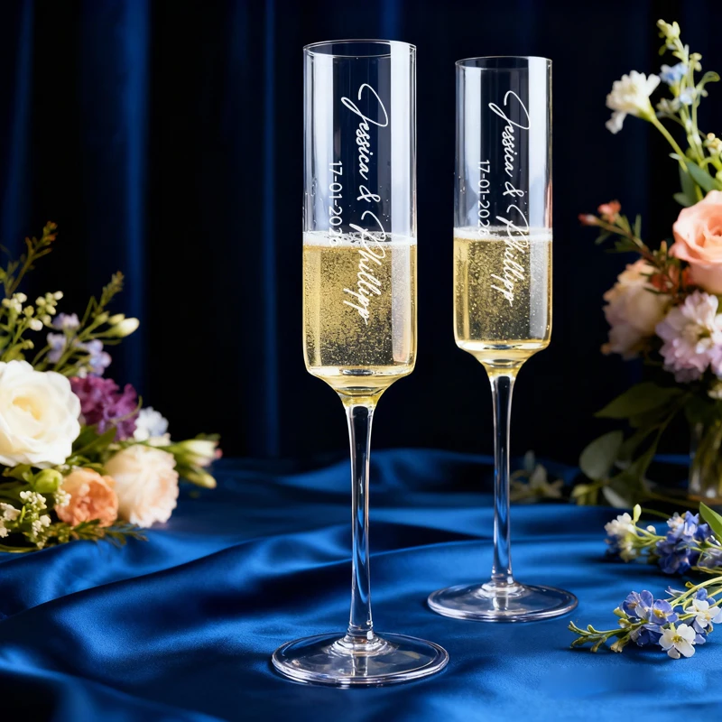 

2PCS Personalized Champagne Glass Set, Wedding Champagne Glasses, Personalized Champagne Flute, Bride and Groom Glasses