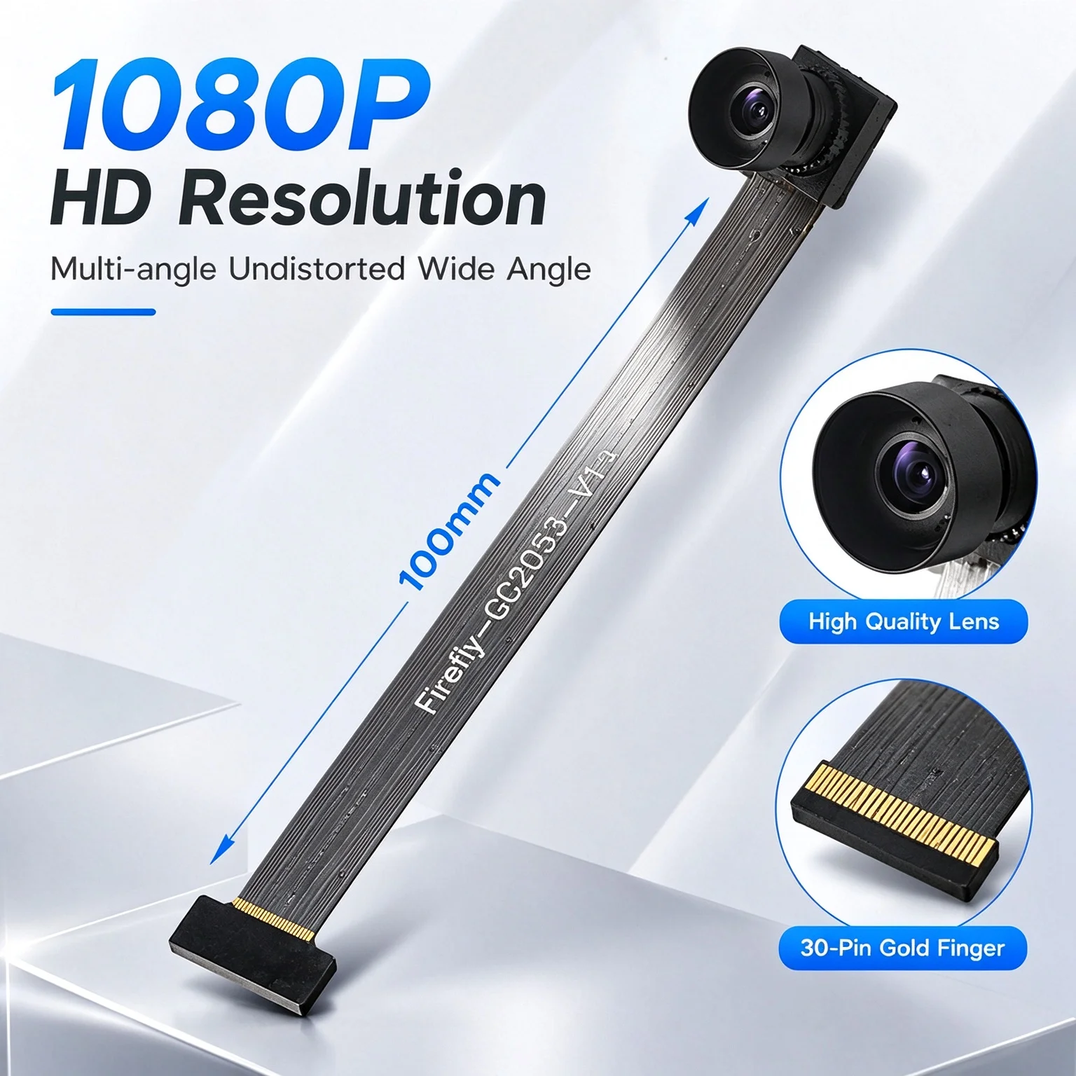 GC2053 Camera Module 100MM 2MP 1080P HD MIPI Interface 30PIN 75/100/120/160 Degree No Distortion Wide Angle RK3568 RK3566 RK3562