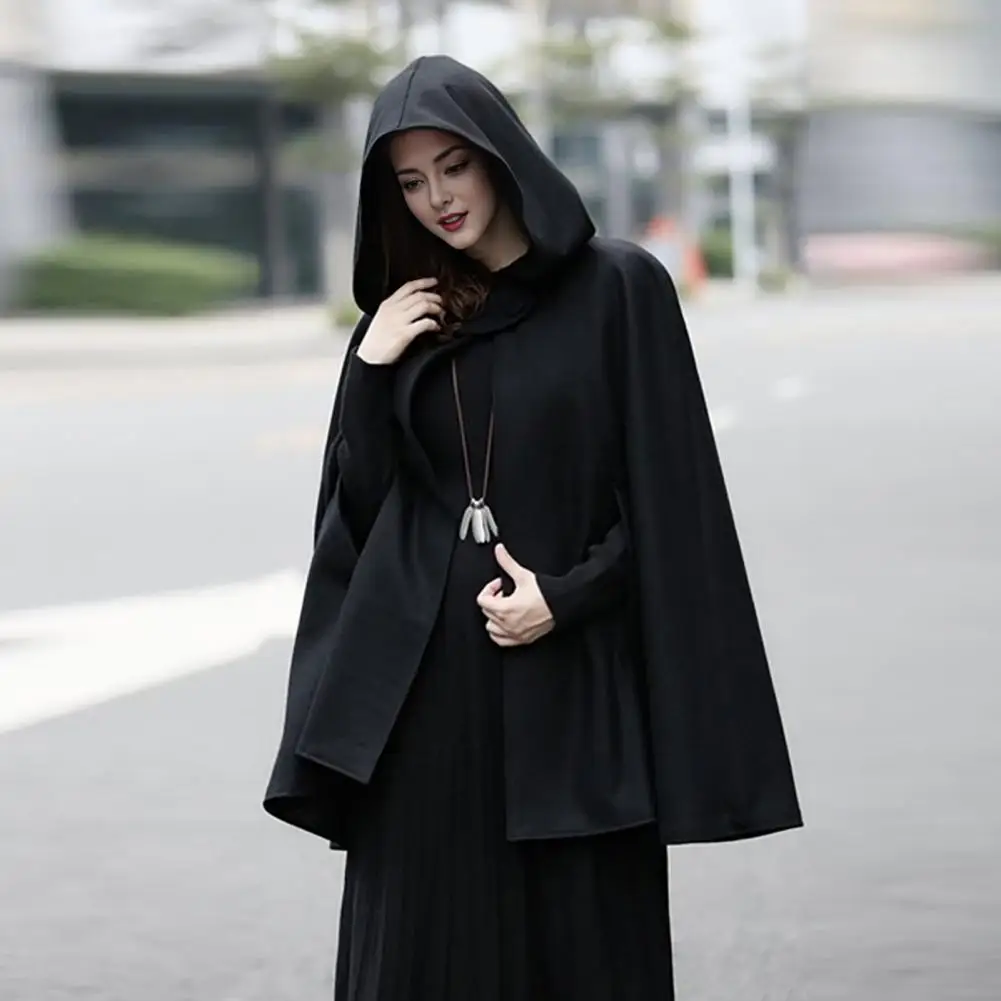 

Women Mid-length Hooded Coat Hooded Cape Coat for Women Warm Winter Shawl Poncho with Single-button Closure Knee Length Pirate