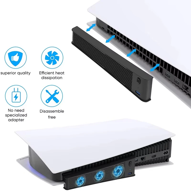 Para ps5 console 3-ventilador cooler ventilador de refrigeração interface usb estendida para ps5 console luz e compacto para acessórios ps5