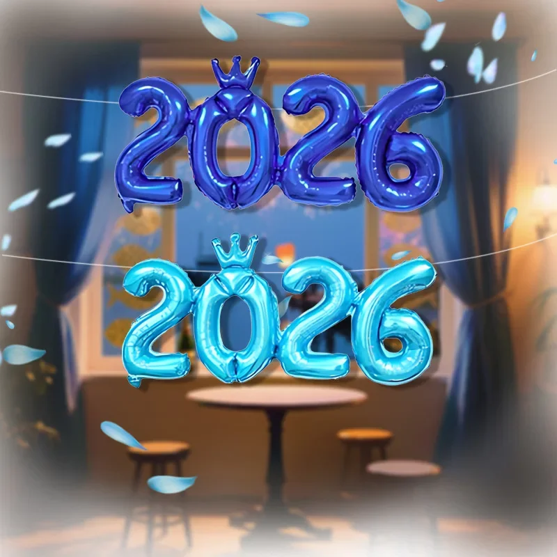 

2026 Crown Year Number Foil Balloons New Year's Eve Party Decoration Photo Booth Props Christmas Home Decor Navidad