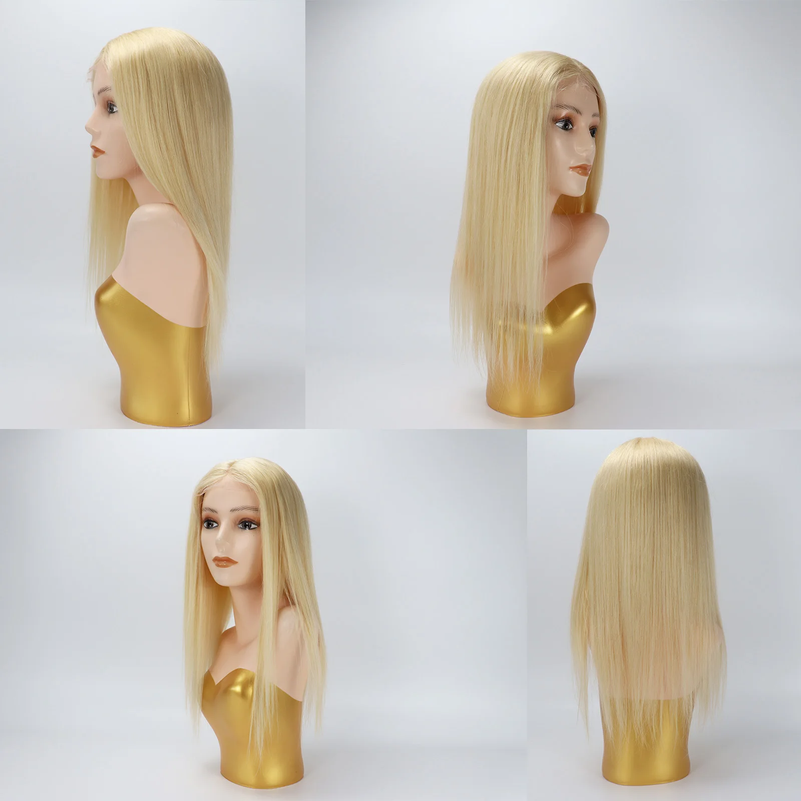 

Silk Skin Base Topper with Clips in #613 Light Blonde Virgin Human Hair Toupee with Lace Front 8x8 Big Size HairPieces