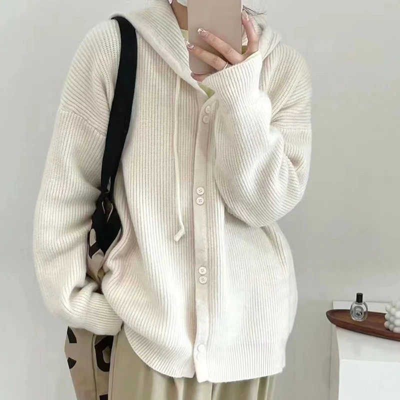 Rimocy 2024 Candy Colors Hooded Cardigan for Women Autumn Button Up Knit Sweater Coats Woman Long Sleeve Loose Cardigans Female