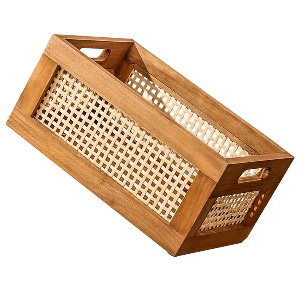 

Solid Wood Basket Baskets For Organizing 30x20x14cm Retro Woven Baskets Toy Bedroom Bathroom Holder Large Capacity
