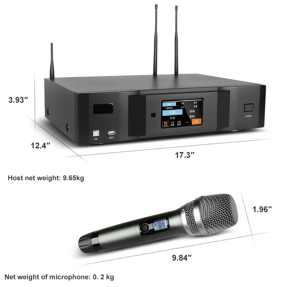 K450 500W*2 Power Amplifier Digital Touch Built in Effect and Jukebox Function with 2 UHF Wireless Handheld Mic