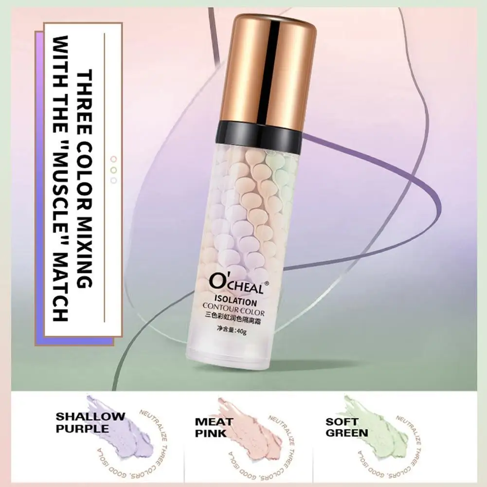 40g Face Makeup Primer Tri-color Cream Brighten Contour Color Isolation Waterproof Makeup Foundation Natural Makeup Base Cream