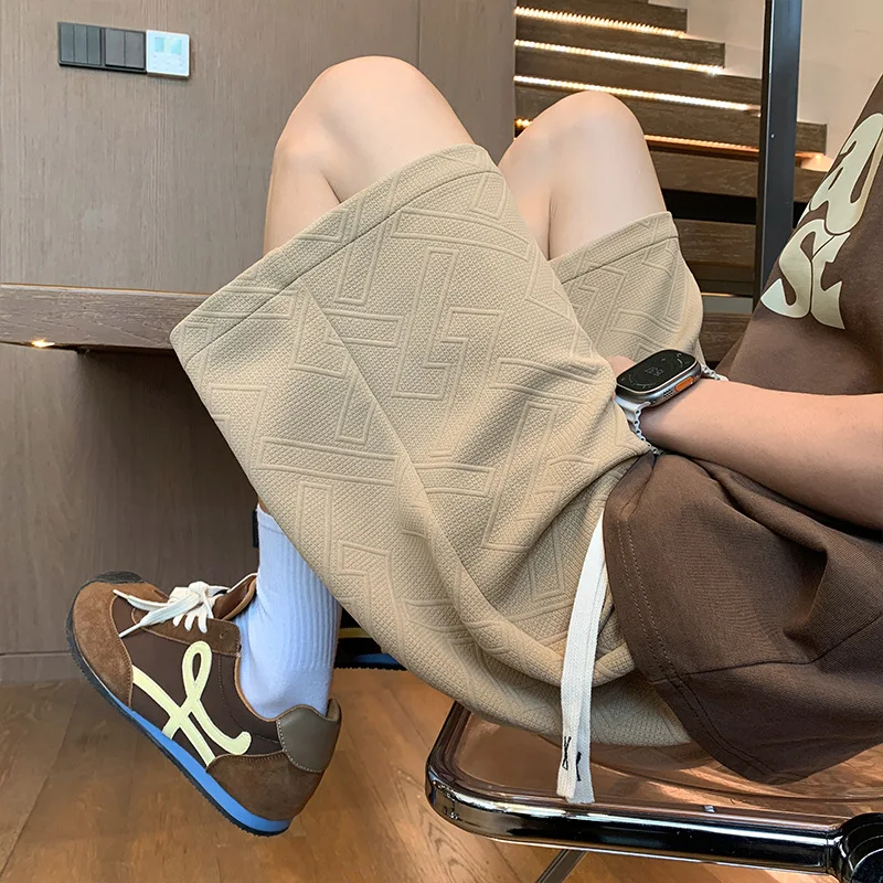 

Trendy Striped Men Sports Shorts Breathable Loose Mid Waist Drawstring Straight Leg Mid-length Pants Casual Beach Outdoor Shorts