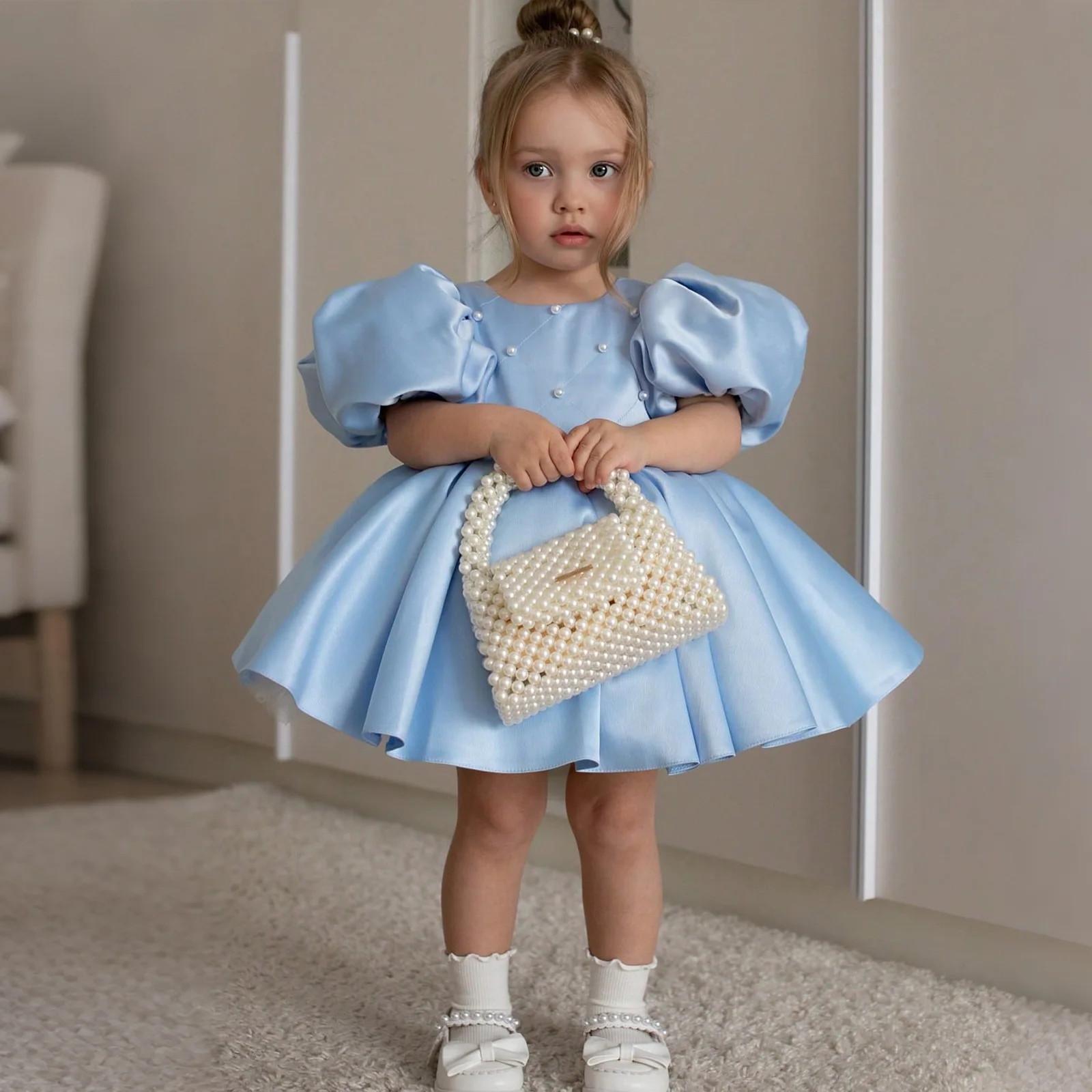 Baby Girls birthday dressesbubble sleeve tutu performance flower girl wedding princess dress