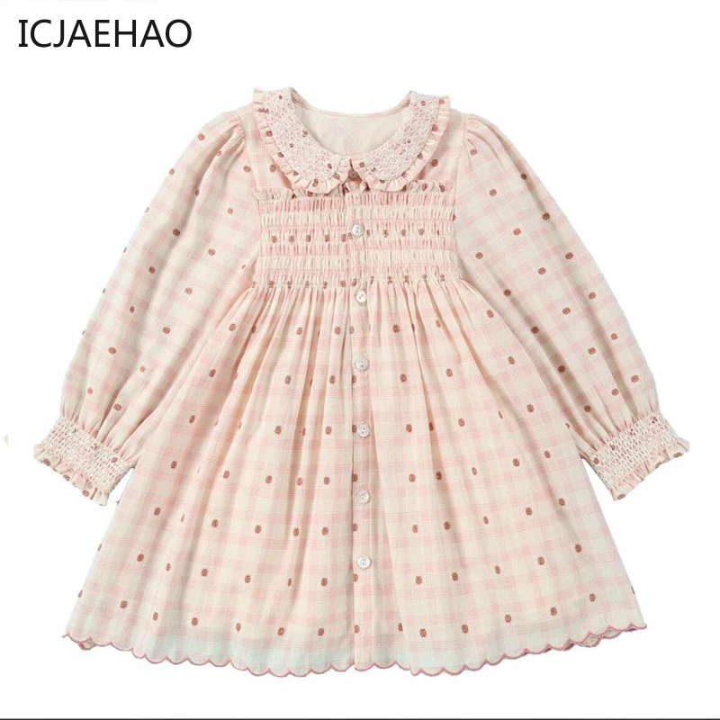 

2025 Christening Handsmocked Dress for Girl Embroidered Flower Girls' Dresses Autumn Fashionable Baby Clothing Classic One-Piece