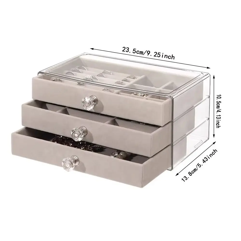 High-Capacity Flannel Jewelry Box Transparent Acrylic Drawer Storage Box 3-Layer Oxidation-resistant Earrings Necklaces Storage