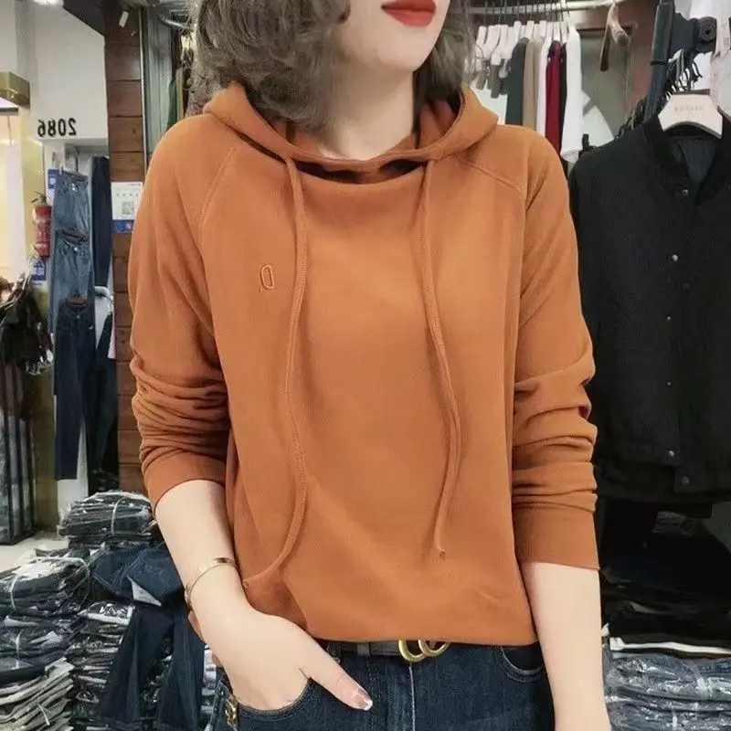 Wiosna Jesień Nowa Moda Solidne Koszulki z Długim Rękawem Odzież Damska Bluza Casual Z Kapturem Prostota Cienkie Szykowne Koreańskie Topy