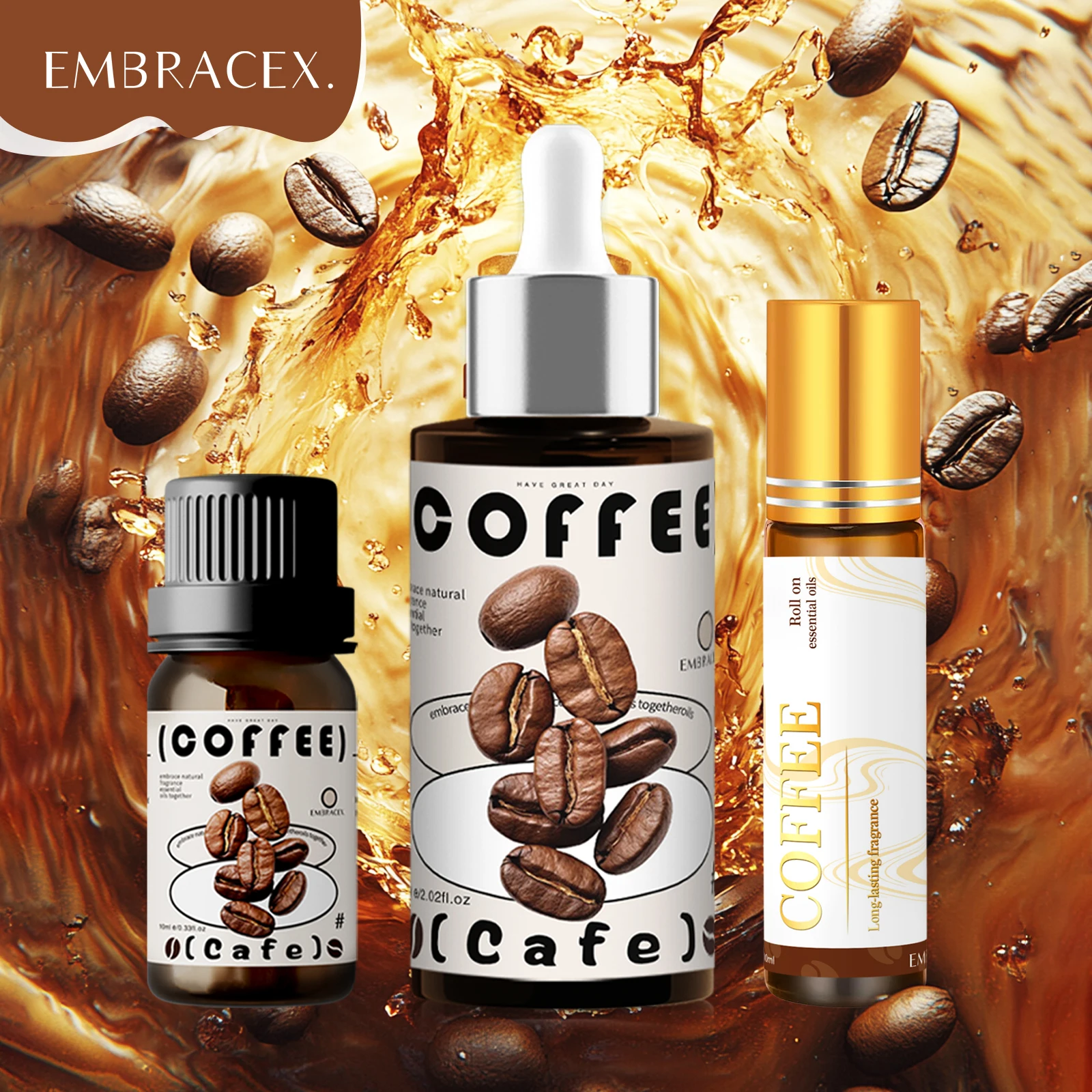 

3PC/2PC/1PC 10ml+60ml Coffee Essential Oils Roller Essential Oil refreshes the mind must-have for office study Skincare product