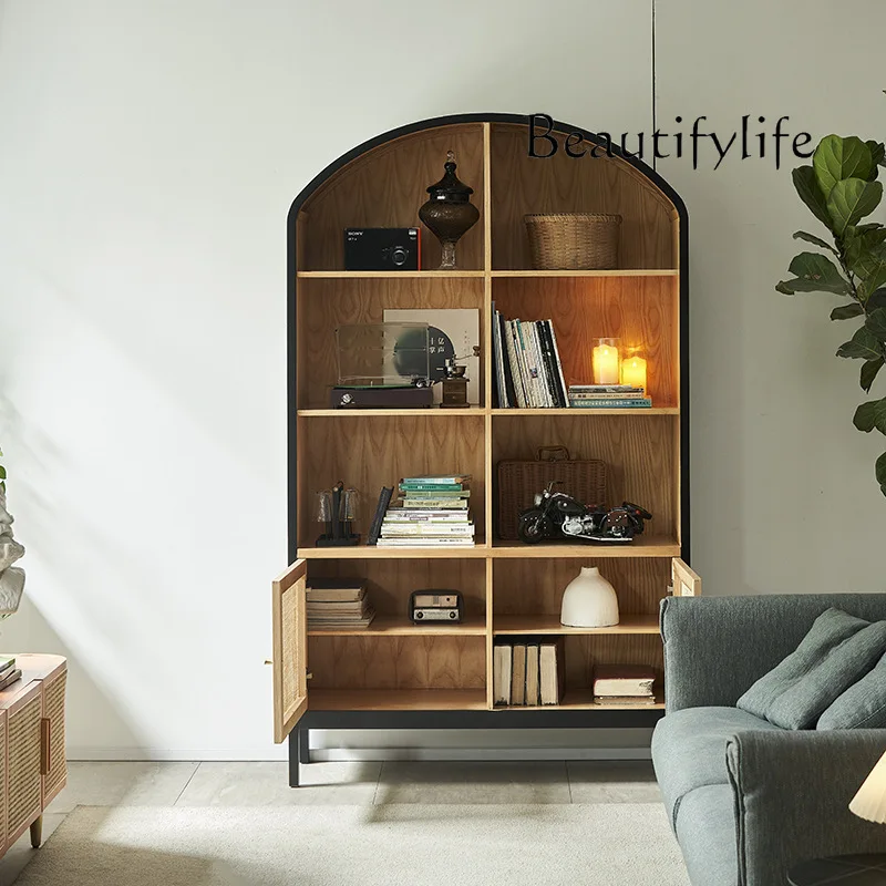 

home furniture all items American Rattan Double Door Bookshelf Floor Solid Wood Large Capacity Bookcase